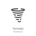 tornado icon vector from miscellaneous collection. Thin line tornado outline icon vector illustration. Outline, thin line tornado Royalty Free Stock Photo