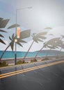 Tornado Incoming From Sea Hurricane In Ocean Huge Wind Over Palm Trees And Road Tropical Natural Disaster Concept Royalty Free Stock Photo