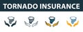 Tornado Insurance icon set. Four elements in diferent styles from insurance icons collection. Creative tornado insurance icons