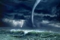 Tornado, lightning, sea Royalty Free Stock Photo