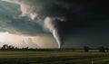 Tornado nautral disaster in field. Summer climate stormy landscapes. generative ai