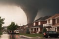 Tornado Ripping Havoc in Neighborhood representing the destructive power of extreme weather events