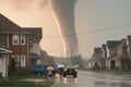 Tornado Ripping Havoc in Neighborhood representing the destructive power of extreme weather events