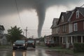 Tornado Ripping Havoc in Neighborhood representing the destructive power of extreme weather events