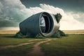 Tornado shelter in the meadow. Royalty Free Stock Photo