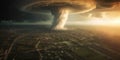 Tornado sky view from atmosphere top. Generative AI weber. Royalty Free Stock Photo