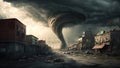 Tornado storm destroying houses, strange hurricane twister hits city, generative AI