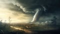 A tornado in a stormy landscape embodies the stark reality, Ai Generated