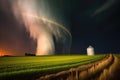 tornado with stunning double rainbow in the background