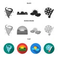 Tornado, sunrise, cloudiness, snow and frost. The weather set collection icons in black, flat, monochrome style vector