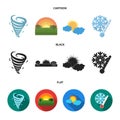 Tornado, sunrise, cloudiness, snow and frost. The weather set collection icons in cartoon,black,flat style vector symbol