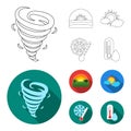 Tornado, sunrise, cloudiness, snow and frost. The weather set collection icons in outline,flat style vector symbol stock