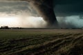 Tornado Swirling Through Field, With Debris Flying In All Directions. Generative AI