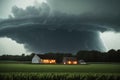 Tornado touching down with lighting strikes and severe weather in a big field Royalty Free Stock Photo