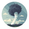 Tornado touching down near trees with dark clouds. Severe weather and natural disaster concept vector illustration Royalty Free Stock Photo