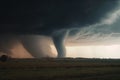 tornado, towering and deadly, with lightning flashing in the sky Royalty Free Stock Photo