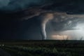 tornado, towering and deadly, with lightning flashing in the sky Royalty Free Stock Photo