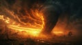 Tornado Twister: A colossal tornado swirls menacingly, churning the landscape with its destructive force