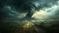 Tornado Twister: A colossal tornado swirls menacingly, churning the landscape with its destructive force