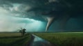 Highway Chaos, Widespread Damage as Tornado Twister Sweeps Through Field. Generative AI