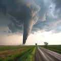 Tornado warning with a whirlwind near in a field