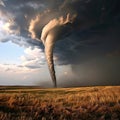 Tornado warning with a whirlwind near in a field