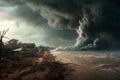 Tornadoes devastate land and oceans. The concept of extreme weather and climate change. ai generative