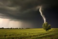 tornados funnel cloud touching down on open field Royalty Free Stock Photo