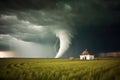 tornados funnel cloud touching down on open field Royalty Free Stock Photo