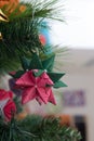 Tornillo Kusudama Origami decoration in Christmas Tree Royalty Free Stock Photo
