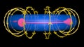 Toroidal Magnetic field lines . Fusion energy. Helical path flow. Side view