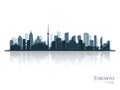 Toronto blue skyline silhouette with reflection.