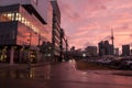 TORONTO, CANADA - APRIL 2015: Sunset view with George Brown College and CN Tower