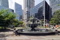Toronto, Canada, Aug 5, 2022. Fountains from the dogs. Park in a concrete jungle - Front Street