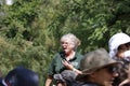 Toronto Canada, August 24 2019: The cheetah zoo keeper speaks to a crowd around the habitat about the care regime of the cheetah. Royalty Free Stock Photo