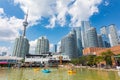 Toronto, Canada - August 26, 2021: City skyline from Toronto harbor with view to CN tower, iconic landmark of the Ontario Royalty Free Stock Photo