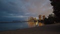 A man rests in the evening on the shores of Lake Ontario