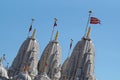 TORONTO, CANADA - 06 26 2016: Domes and spires with flags of the BAPS Shri Swaminarayan mandir in Toronto, Canada is a Royalty Free Stock Photo