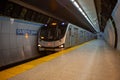 TORONTO CANADA - February 16, 2019: Modern quick train at a underground station in the city of Toronto, Canada