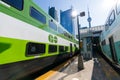 GO Transit Go Train arriving at Union Station platform. Toronto, ON, Canada