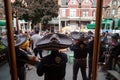 TORONTO, ON, CANADA - JULY 29, 2018: A mariachi band plays in front of a crowd in Toronto`s vibrant Kensington Market.