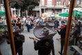 TORONTO, ON, CANADA - JULY 29, 2018: A mariachi band plays in front of a crowd in Toronto`s vibrant Kensington Market.