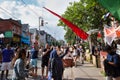 TORONTO, ON, CANADA - JULY 29, 2018: Street view of the crowd at Kensington market in Toronto.