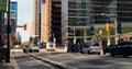 Toronto, Canada - May 6, 2023: ambulance rushing to a call in the city center, flashing lights signaling urgency, life