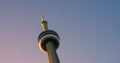 Toronto, Canada - May 6, 2023: Captivating view of CN Tower spire against sky Embodying Canada iconic architecture