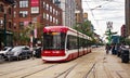 Toronto, Canada - 06 09 2018: A new Bombardier-made TTC streetcar on Spadina avenue in Toronto. Toronto Transit