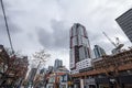 Construction sites of rise condo apartment building towers on Queen Street, in an area of downtown Toronto being redeveloped Royalty Free Stock Photo