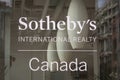 Sotheby`s logo in front of their rela estate office for Toronto, Ontario.