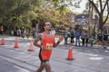 TORONTO, ON/CANADA - OCT 22, 2017: Marathon runner Jean-Philippe passing the 33km turnaround point at the 2017 Scotiabank Toronto