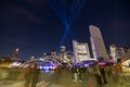 Light tipi display at Nuit Blanche above the Toronto Sign and City Hall at Nathan Philips Square. Royalty Free Stock Photo